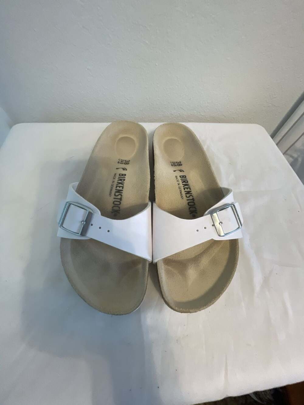 Birkenstock Madrid Birko-Flor White Slide Sandals Size 38